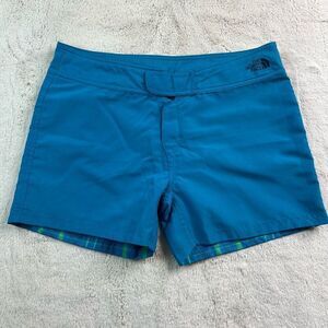 The North Face Womens Size 10 Blue Plaid Reversible Swim Shorts Pockets 4" Insea